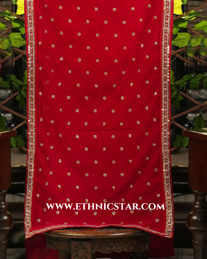 Classic Designer Red Velvet Dupatta