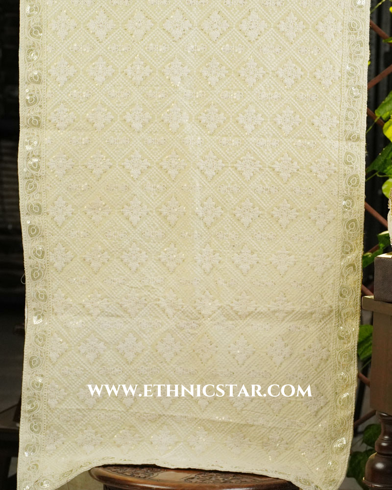 Lucknowi Embroidered Dupatta In Pista Green Color